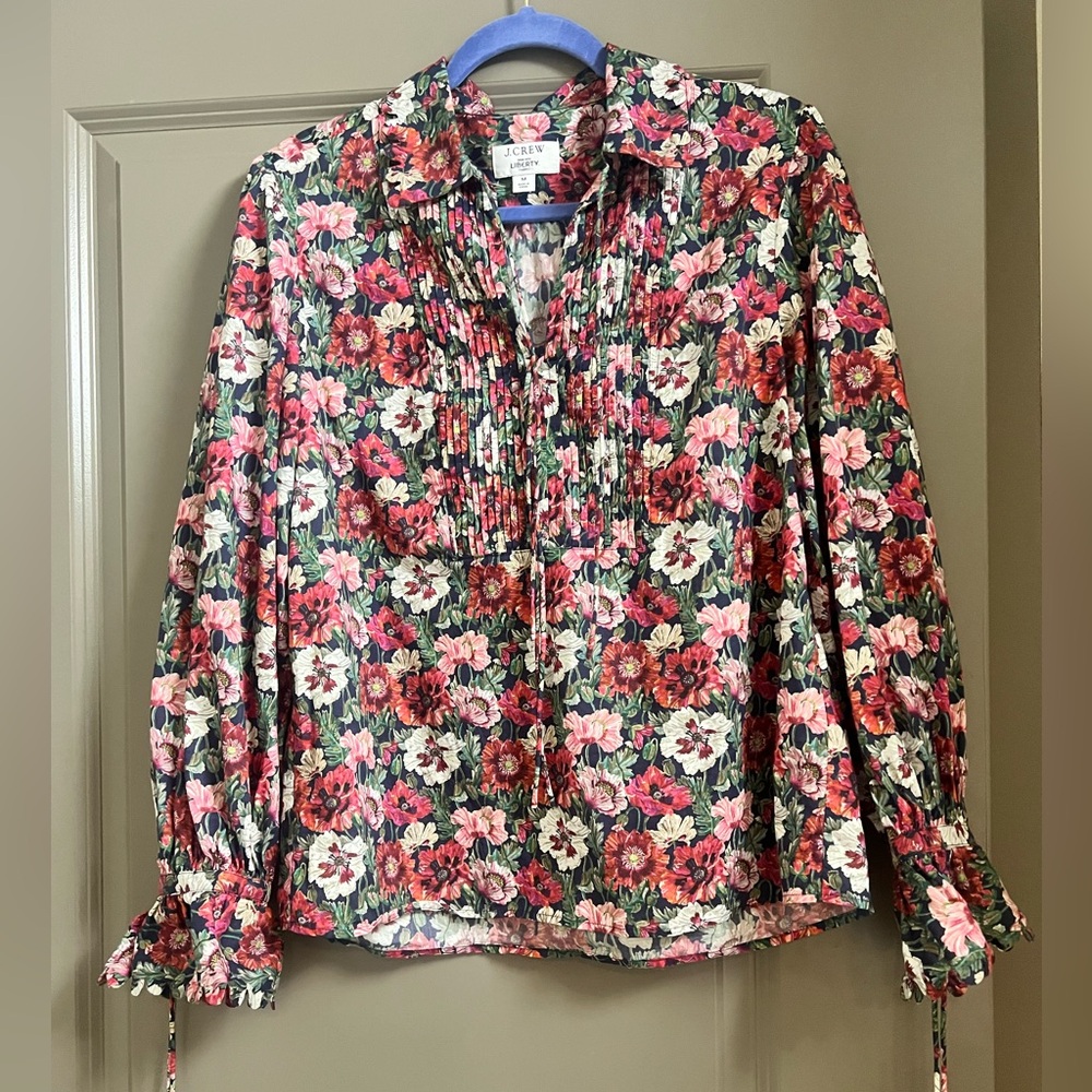 J.Crew x Liberty Poppy Amelie Floral Cotton Blouse Medium Pink Red - Picture 2 of 5
